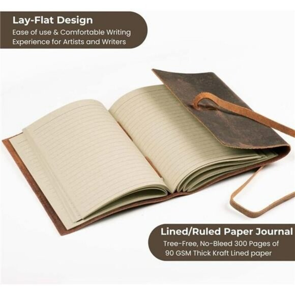 Leather Journal Notebook Genuine Leather Writing Notebook Lined Paper Travel Dia - Picture 2 of 7